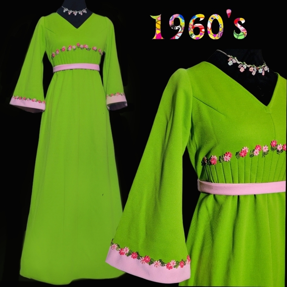 Vintage Dresses & Skirts - Vintage 60's/70's handmade Boho hippy floral applique gown